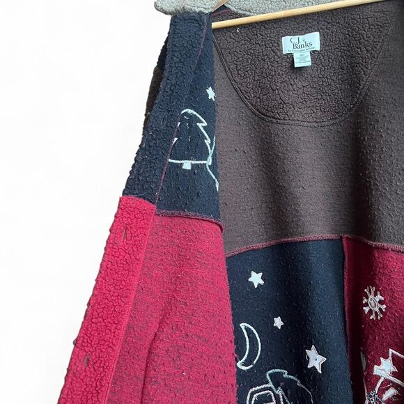 Rare vintage 2002 Patchwork Christmas Embellished Fleece Coat - Picture 7 of 8